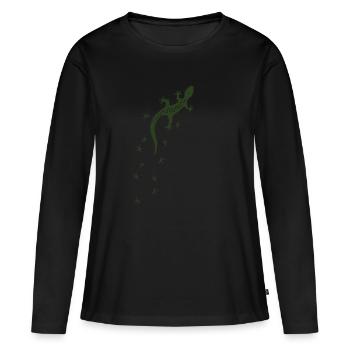 Gecko tribal rétro avec traces | Art de la salamandre - T-shirt manches longues Premium bio Femme - noir - Devant - Julia (174cm)