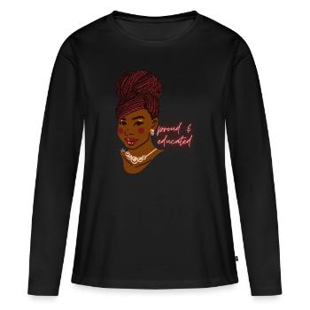 belle femme noire fière et éduquée avec des tresses - T-shirt manches longues Premium bio Femme - noir - Devant - Julia (174cm)