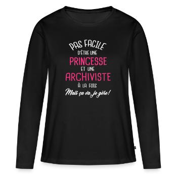 Pas facile d'être princesse et archiviste - T-shirt manches longues Premium bio Femme - noir - Devant - Julia (174cm)