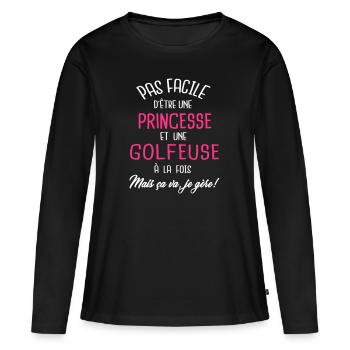 Pas facile d'être princesse et golfeuse - T-shirt manches longues Premium bio Femme - noir - Devant - Julia (174cm)