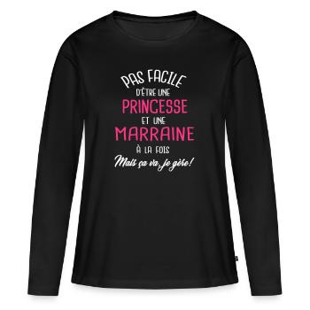 Pas facile d'être princesse et marraine - T-shirt manches longues Premium bio Femme - noir - Devant - Julia (174cm)