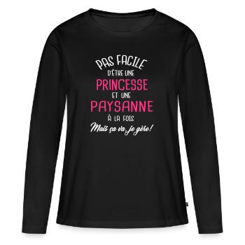 Pas facile d'être princesse et paysanne - T-shirt manches longues Premium bio Femme - noir - Devant - Julia (174cm)