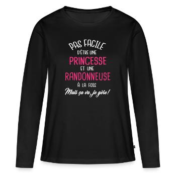 Pas facile d'être princesse et randonneuse - T-shirt manches longues Premium bio Femme - noir - Devant - Julia (174cm)
