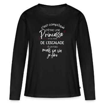 C'ompliqué d'être Princesse et faire de L'escalade - T-shirt manches longues Premium bio Femme - noir - Devant - Julia (174cm)