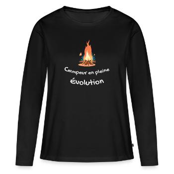 Campeur évolutif - cadeau d'humour drôle - T-shirt manches longues Premium bio Femme - noir - Devant - Julia (174cm)