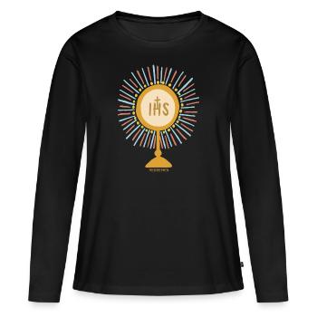 Jésus a sacré - T-shirt manches longues Premium bio Femme - noir - Devant - Julia (174cm)