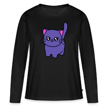 Chat violet - T-shirt manches longues Premium bio Femme - noir - Devant - Julia (174cm)