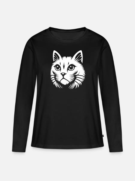 Weiße Katze - Frauen Premium Bio Langarmshirt - Schwarz