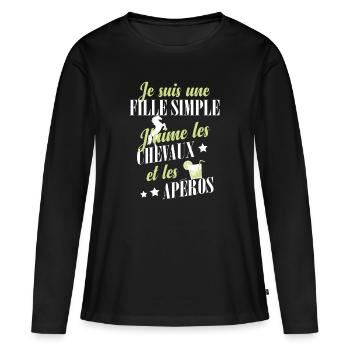 Cheval - Une fille simple - T-shirt manches longues Premium bio Femme - noir - Devant - Julia (174cm)
