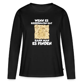 Geocaching Shirt Geocacher Gps Geocache Geschenk - Frauen Premium Bio Langarmshirt - Schwarz - Vorne - Julia (174cm)