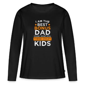Bonus papa beau-père papa bonus cadeau enfant - T-shirt manches longues Premium bio Femme - noir - Devant - Julia (174cm)