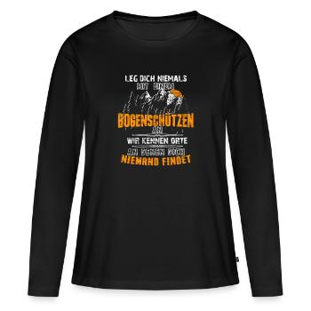 Bogenschießen Bogenschiessen Langbogen Geschenk - Frauen Premium Bio Langarmshirt - Schwarz - Vorne - Julia (174cm)