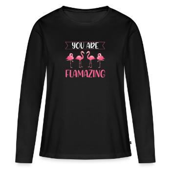 Flamingo Flamingo Geschenk - Frauen Premium Bio Langarmshirt - Schwarz - Vorne - Julia (174cm)