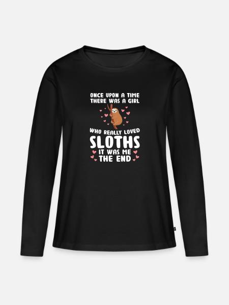 Faultier Mädchen Faultiere Geschenk - Frauen Premium Bio Langarmshirt - Schwarz
