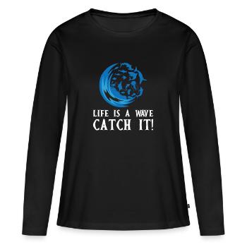 wave - Women's Premium Organic Long Sleeve Shirt - black - Front - Julia (174cm)