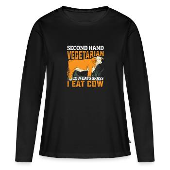 Second Hand Vegetarian Funny Meat Lover Anti Vegan - Frauen Premium Bio Langarmshirt - Schwarz - Vorne - Julia (174cm)