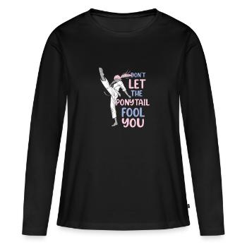 Ne laissez pas la queue de cheval vous tromper Karaté drôle - T-shirt manches longues Premium bio Femme - noir - Devant - Julia (174cm)