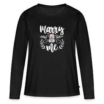 Marry me Demande en mariage Fiançailles - T-shirt manches longues Premium bio Femme - noir - Devant - Julia (174cm)