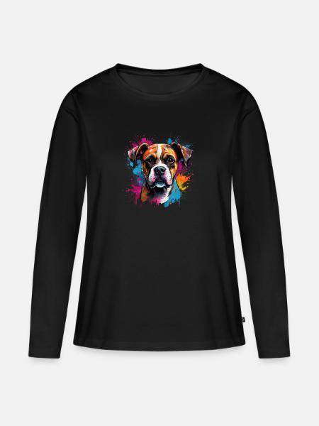 Boxer Hund - Frauen Premium Bio Langarmshirt - Schwarz