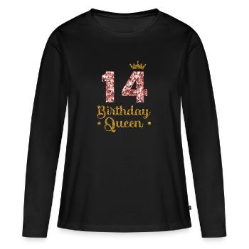 14ème anniversaire Reine 14 ans Quatorze ans - T-shirt manches longues Premium bio Femme - noir - Devant - Julia (174cm)