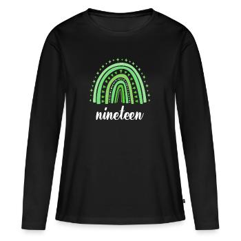 Green Rainbow dix-neuf ans 19e anniversaire - T-shirt manches longues Premium bio Femme - noir - Devant - Julia (174cm)