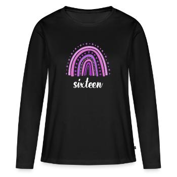 Purple Rainbow seize ans 16e anniversaire - T-shirt manches longues Premium bio Femme - noir - Devant - Julia (174cm)