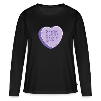 Born sassy Purple candy heart - Women's Premium Organic Long Sleeve Shirt - black - Front - Julia (174cm)