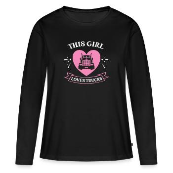 This Girl Loves Trucks LKW Fahrerin Fernfahrerin - Frauen Premium Bio Langarmshirt - Schwarz - Vorne - Julia (174cm)