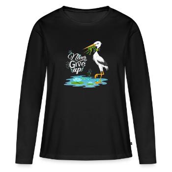 Never Give Up 🐸 Niemals aufgeben Frosch vs Storch - Frauen Premium Bio Langarmshirt - Schwarz - Vorne - Julia (174cm)