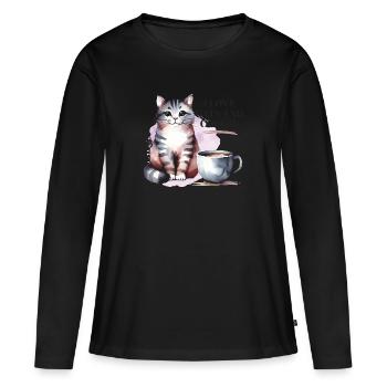 Coffee and cats - Women's Premium Organic Long Sleeve Shirt - black - Front - Julia (174cm)