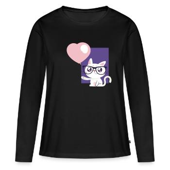 Chat mignon avec ballon - T-shirt manches longues Premium bio Femme - noir - Devant - Julia (174cm)