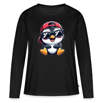 Cooler Pinguin mit Sonnenbrille Cartoon Stil - Frauen Premium Bio Langarmshirt - Schwarz - Vorne - Julia (174cm)
