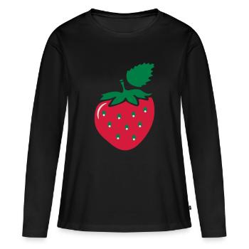 Erdbeere - Frauen Premium Bio Langarmshirt - Schwarz - Vorne - Julia (174cm)