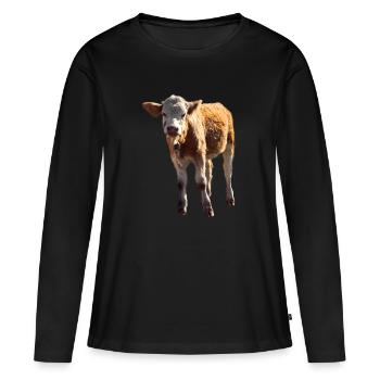 vache vache boeuf veau de veau - T-shirt manches longues Premium bio Femme - noir - Devant - Julia (174cm)