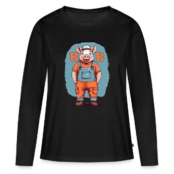 Bob le cochon de construction - T-shirt manches longues Premium bio Femme - noir - Devant - Julia (174cm)