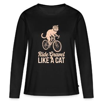 Roulez sur le gravier comme un chat - T-shirt manches longues Premium bio Femme - noir - Devant - Julia (174cm)