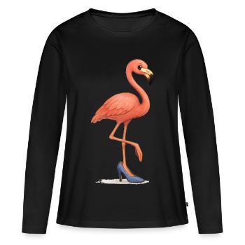 Drôle de flamant rose en talon haut - T-shirt manches longues Premium bio Femme - noir - Devant - Julia (174cm)