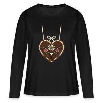 Lebkuchenherz mit Edelweiß & Rosen - Frauen Premium Bio Langarmshirt - Schwarz - Vorne - Julia (174cm)