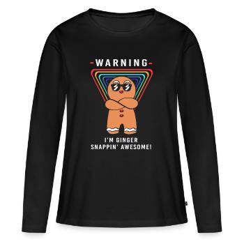 Bonhomme en pain d'épices de Noël en pain d'épices - T-shirt manches longues Premium bio Femme - noir - Devant - Julia (174cm)