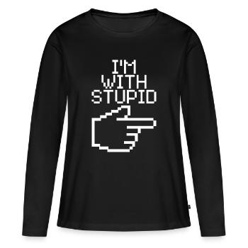 I'm With Stupid – Lustiger IT Spruch - Frauen Premium Bio Langarmshirt - Schwarz - Vorne - Julia (174cm)