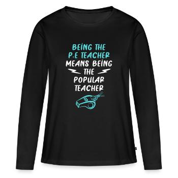 Éducation physique Professeur d’éducation physique Professeur d’éducation physique - T-shirt manches longues Premium bio Femme - noir - Devant - Julia (174cm)
