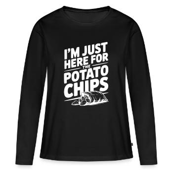 Je suis juste là pour les chips - T-shirt manches longues Premium bio Femme - noir - Devant - Julia (174cm)