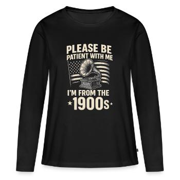 Gramophone vintage des années 1900 - T-shirt manches longues Premium bio Femme - noir - Devant - Julia (174cm)