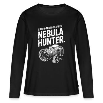 Nebula Hunter Astro Photographer Tee - Women's Premium Organic Long Sleeve Shirt - black - Front - Julia (174cm)