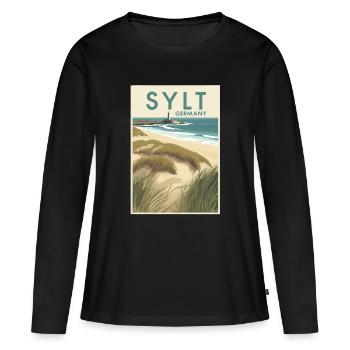 Sylt Germany | Vintage Beach Travel Poster - Frauen Premium Bio Langarmshirt - Schwarz - Vorne - Julia (174cm)