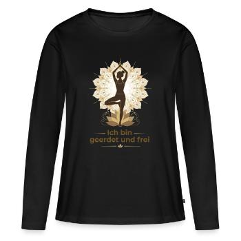 Geerdet und Frei Yoga Mandala - Frauen Premium Bio Langarmshirt - Schwarz - Vorne - Julia (174cm)