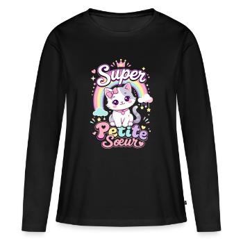 Super Petite Sœur Chat Mignon - Kawaii - T-shirt manches longues Premium bio Femme - noir - Devant - Julia (174cm)