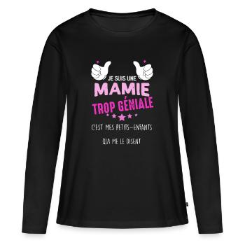Mamie trop géniale Mamie D'Amour - T-shirt manches longues Premium bio Femme - noir - Devant - Julia (174cm)