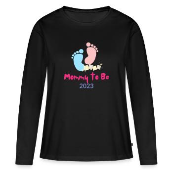 Maman en devenir 2023 - T-shirt manches longues Premium bio Femme - noir - Devant - Julia (174cm)