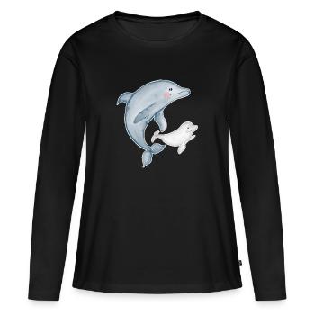 dauphins mignons avec bébé dauphin - T-shirt manches longues Premium bio Femme - noir - Devant - Julia (174cm)